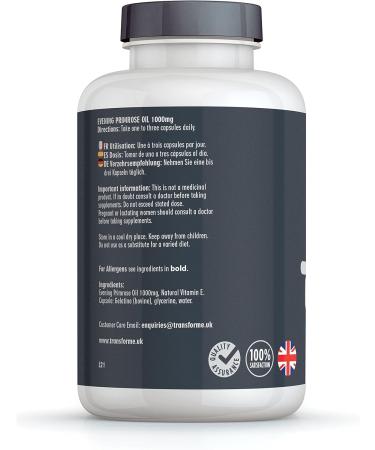 Transforme Evening Primrose Oil 1000mg 180 Softgels - High Strength Cold Pressed, Max Potency Omega 6 & GLA, Made in UK - Buy Online on GoSupps.com