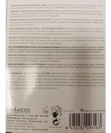 Salerm Vegetable Placenta Restructurer - 4 x 0.44 oz Vials | Best Hair Treatment for Damaged Hair - International Shipping Available - Buy Online on GoSupps.com