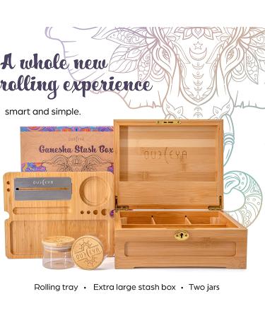 Wooden Stash Box Bundle with Rolling Tray, Jar, and Lock - Bamboo Rolling Tray with Lid and Accessories - Wood Storage Set - Buy Online on GoSupps.com