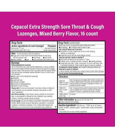 Cepacol Extra Strength Sore Throat & Cough Relief Lozenges - 16 Count Mixed Berry Flavor, Pack of 4 - Buy Online on GoSupps.com