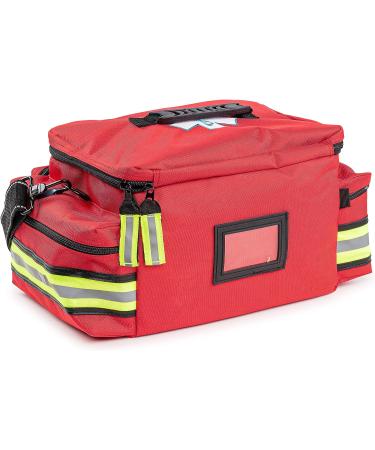 Scherber First Responder Bag | Fully-Stocked EMT/EMS Trauma Kit | 200+ First Aid Supplies | Reflective Red Bag w/ 8 Pockets & Shoulder Strap - Buy Online on GoSupps.com