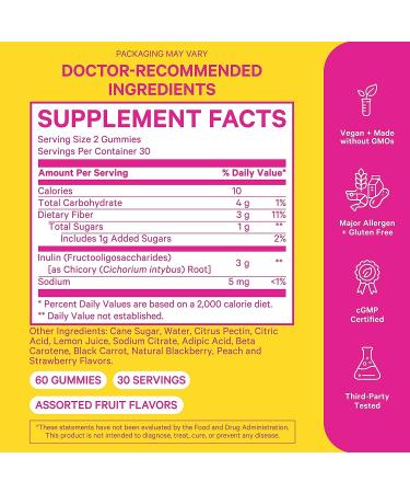 Pink Stork Fiber Gummies - Prebiotic Supplement with Inulin for Women's Digestive Health - 60 Peach Berry Gummies - Buy Online on GoSupps.com