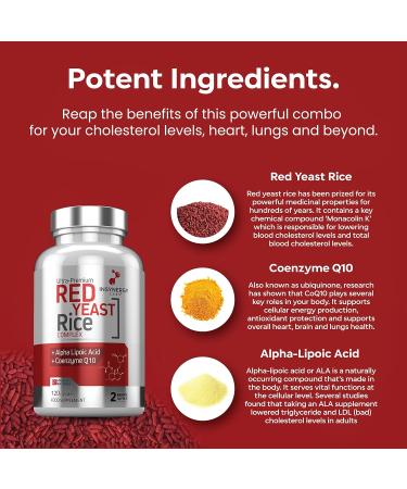 Ultra Premium Red Yeast Rice with CoQ10 & Alpha Liopic Acid | The UK s No1 Cholesterol Lowering Supplement | Coenzyme Q10 Red Yeast Supplements |120 Vegan Capsules - Buy Online on GoSupps.com