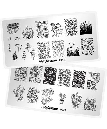 Whats Up Nails - Blossoming Stamping Plates 2 pack (B037 B044) for Nail Art Design 2 plates (B037 B044)