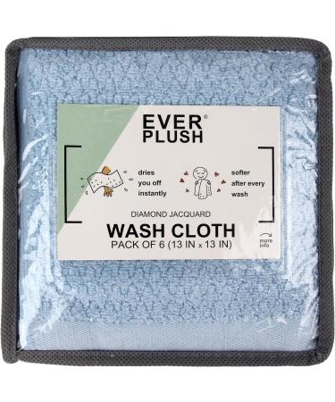 Everplush Diamond Jacquard Washcloth Set in Aquamarine - 6 Piece | 13 x 13 IN | 6 Pack - Buy Online on GoSupps.com