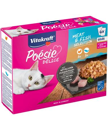 Vitakraft Po sie D lice - Adult Cat Jelly Meal - Meat and Fish Assortment with MSC: Turkey and Salmon - Grain-Free Recipe (6