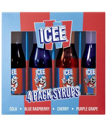 iscream Genuine ICEE Brand Cola, Cherry, Blue Raspberry Flavor and Grape Syrup Boxed Set for ICEE At Home Slushie Maker