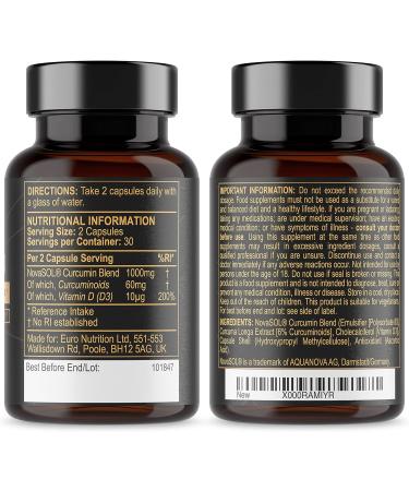 NovaSOL Liquid Curcumin Capsules - 1000mg per Serving - 60 Daily Servings - 185x Turmeric Bioavailability - 120 Count - Buy Online on GoSupps.com