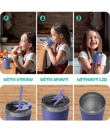 Klickpick Home Kids Cups Set - 8.5oz Stainless Steel Tumbler with Straws, Lids & Insulation - Stackable Toddler Baby Straw Cup in Pink, Teal, Purple & Green - Buy Online on GoSupps.com