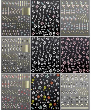 JMEOWIO 9 Sheets Spring Flower Nail Art Stickers Decals Self-Adhesive Colorful Summer Floral White Nail Supplies Nail Art Design Decoration Accessories - Buy Online on GoSupps.com
