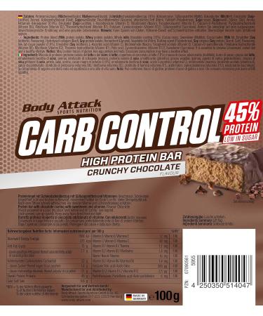 Body Attack Carb Control Protein Bar - Crunchy Chocolate (1 Pack 10 Bars) | High Protein Snack for Weight Management - Buy Online on GoSupps.com