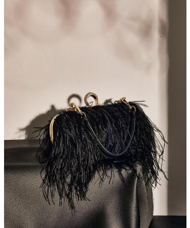 Women's Black Ostrich Feather Tote Bag - Fluffy Purse Clutch for Wedding Anniversary Party - Buy Online on GoSupps.com
