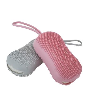 Serenity Select 2 Pack Exfoliating Silicone Body Sponge, Double-Sided Bath or Shower Body Brush, Silicon Loofah with Built-in Sponge – Cleanses, Massages, & Stimulates Circulation- Pink/Gray