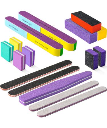 16 Pcs Nail Files and Buffers Set - OVLUX Professional & Home Nail Buffer Block Tool Set - Double Sided 100/180 Grit Nail Files for Natural Nails  60/80 Grit Nail Buffer Blocks & 7 Step Nail Strips