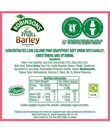 Robinsons Fruit & Barley Grapefruit Squash 1000g - Refreshing Drink Concentrate - Buy Online on GoSupps.com