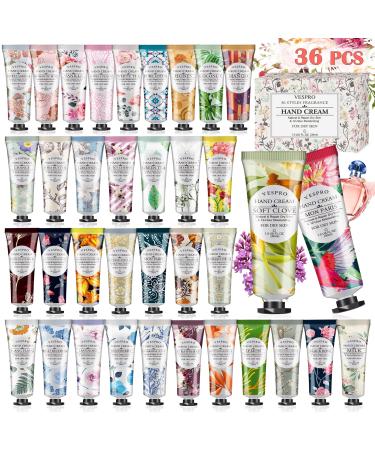 VESPRO 36 Pack Plant Fragrance Hand Cream, Moisturizing Hand Care Cream Gift Set,Mini Hand Lotion Travel Size in Bulk,Gifts for Women,Mom,Sister,Yourself-36 Different Scented/30ml