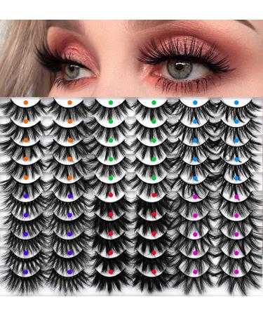FANXITON 30 Pairs False Eyelashes 6 Styles Mixed 20MM Lashes Bulk Fluffy Volume 3D Faux Mink Lashes Pack