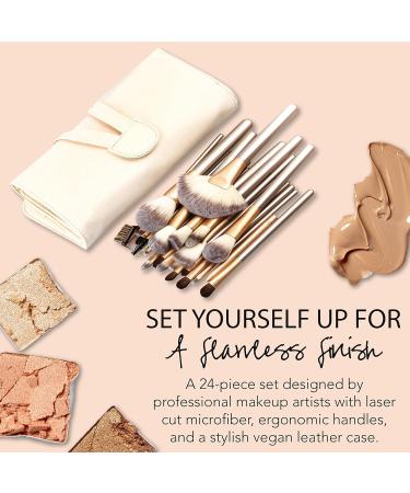 Zoe Ayla Make-Up Brush Set With Vegan Leather Storage Bag Beige 24 Piece - Buy Online on GoSupps.com