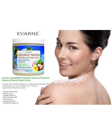 Coconut Monoi Dead Sea Salt Body Scrub - Exfoliating with 7 Essential Oils & Vitamin E for Glowing Skin - Buy Internationally - Buy Online on GoSupps.com