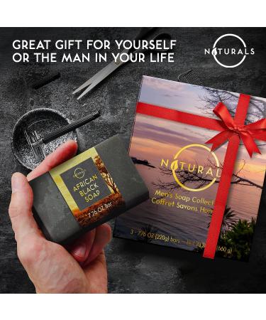 Men's Exfoliating Bar Soap Set - Natural Organic Cedarwood Mint Body Soap for Men - African Black Woodsy Scent - 3-Pcs Pack - Buy Online on GoSupps.com