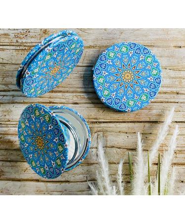 Totally Turkish Metal Compact Mirror Small Folding Round Mirror With Magnetic Close 1x & 2x Magnification For Handbags Make-Up Travel & Commutes Bright & Funky Geometric Pattern (Sky Blue) - Buy Online on GoSupps.com
