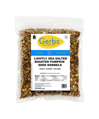 GERBS Lightly Sea Salted Roasted Pumpkin Seed (Pepitas) Kernels No Shell 2 lbs., Top 14 Allergy Free Foods, Healthy Superfood Snack, Non GMO, Dry Roast, No Oils, No Preservatives, Resealable Bag, Gluten Free, Peanut Free,