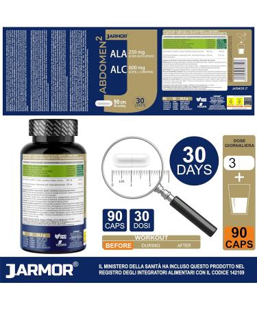 Jarmor L-Carnitine & Alpha Lipoic Acid Supplement - 90 Capsules | 600mg L-Carnitine & 250mg ALA for Weight Loss & Energy Boost | International Shipping Available - Buy Online on GoSupps.com