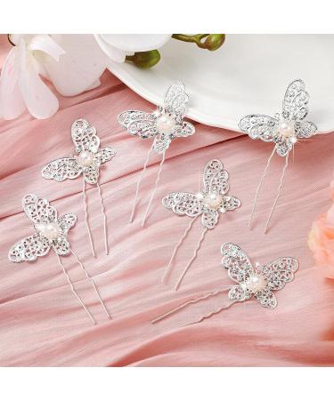 24-Piece Butterfly Crystal Pearl Hair Pin Set | Silver Bridal Hair Clips for Women | Wedding Bride Headwear Accessories - Buy Online on GoSupps.com