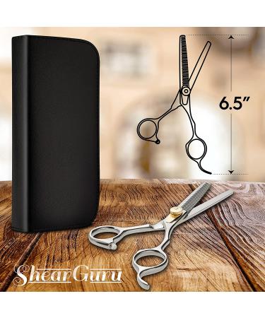 ShearGuru Professional Barber/Salon Scissor Hair Cutting Set - 6.5 Inch Straight Edge Razor Sharp Scissor + Thinning Shears for Styling - Bonus Faux Leather Case - Buy Online on GoSupps.com
