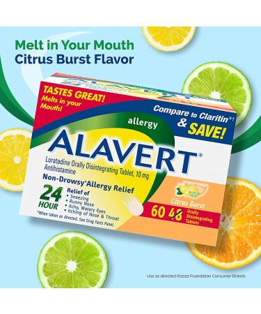Alavert Allergy 24 HR Relief Citrus Burst 10mg 60ct | Non-Drowsy Loratadine Tablets - Buy Online on GoSupps.com