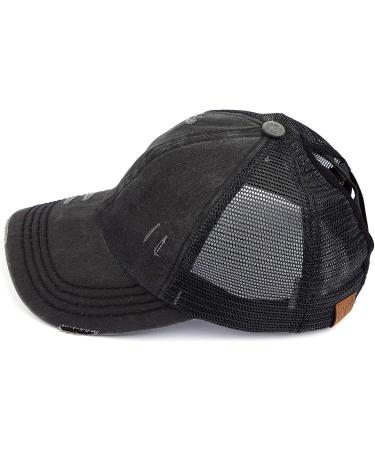 C.C Glitter Mesh Trucker Baseball Cap with Adjustable High Bun Ponytail - Black - Buy Online on GoSupps.com
