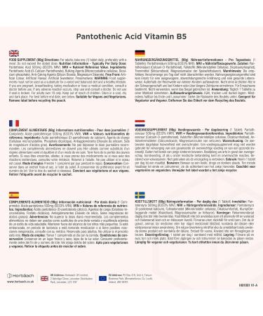 Horbaach Vitamin B5 Pure 500mg Pantotheenzuur Vitamine B5 90 Vegan Tablets Pantothenic Acid Horbach - Buy Online on GoSupps.com