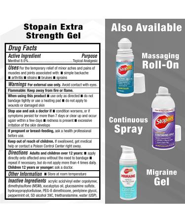 Stopain Pain Relief Gel 32oz - USA Made Max Strength Fast Acting with Menthol MSM Glucosamine - Joint, Back, Arthritis, Knee, Neck Pain - HSA FSA Approved OTC Topical Analgesic - Buy Online on GoSupps.com