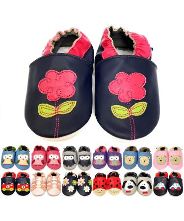 MiniFeet Premium Soft Leather Baby Shoes - BUY 4 PAIRS & GET 1 OF THEM FOR FREE ! - Toddler Shoes - 0-6 Months to 4-5 Years 12-18 Months Navy Flower