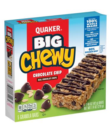 Quaker Big Chewy Granola Bars, 60% Larger, Chocolate Chip, (5 Pack)