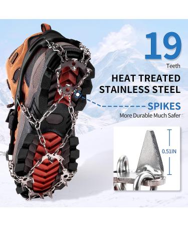 SHARKMOUTH Ice Cleats 19 Spike Walk Traction Crampons with Stainless Steel Spikes - Durable Silicone Grips for Safe Walking, Jogging, Climbing, Hiking on Snow and Ice - Black X-Large - Buy Online on GoSupps.com