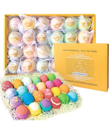 Party Favors for Women- Bath Bombs Gift Set. 24 Individually Wrapped Bath Bombs Fizzers in Drawstring Bags. Dry Skin Moisturize Bathbombs. Bulk Gifts for Women Party Favors & Wedding Favors!