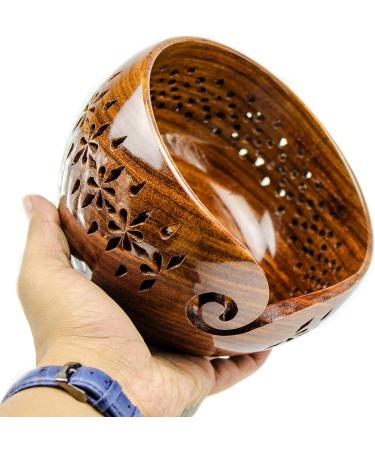 Rosewood Yarn Storage Bowl with Carved Holes | Knitting Crochet Accessories - Medium | Nagina International - Buy Online on GoSupps.com