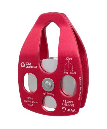 GM CLIMBING 32kN UIAA Certified Large Rescue Pulley Single/Double Sheave with Swing Plate CE/UIAA Single Pulley - Red