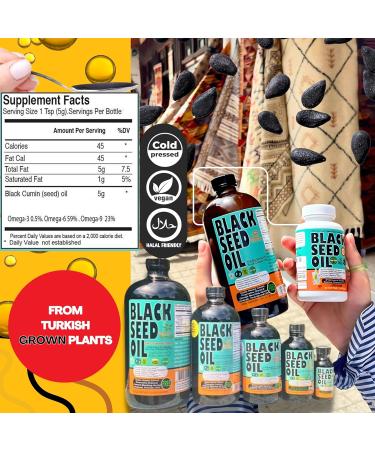 Black Seed Oil 8 Oz - Premium Nigella Sativa Cold-Pressed Turkish Black Cumin Oil - High Strength 3X Thymoquinone - Natural Support - Super Food - Buy Online on GoSupps.com