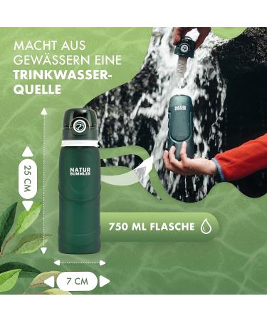 Natural Bumper Water Filter Bottle 750ml - CO2-Neutral Kills 99.99% Bacteria & Germs - Ideal for Camping & Survival with Hanging Hook & Folding Function - Buy Online on GoSupps.com