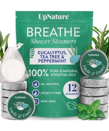 UpNature Shower Steamers Aromatherapy, Breathe 12pcs - Eucalyptus Shower Steamer with 100% Pure Natural Eucalyptus, Tea Tree & Peppermint Essential Oil Vapor Shower Tablets for Sinus Relief Breathe Easy