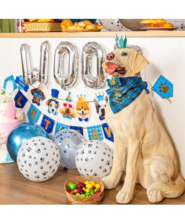 Dog Birthday Party Supplies - Hat, Bandana, Bowtie, Cake Topper, Balloon, Flag, Banner for Small Medium Dogs - Blue Doggie Birthday Decor - Buy Online on GoSupps.com