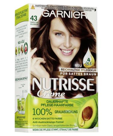 Garnier Nutrisse Permanent care hair color with nourishing fruit caves coloring with 8 weeks stop ultra cr me tint 043 cappuccino gold brown 1 piece (1 Pack)