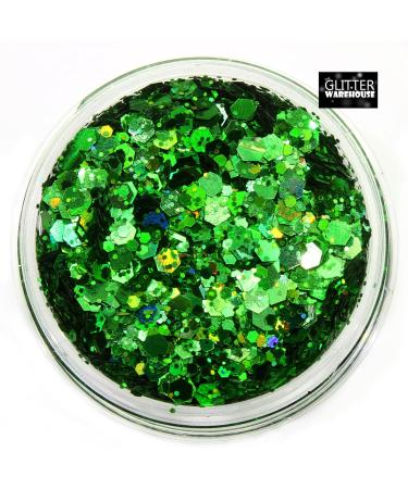 Green Holographic Chunky Glitter | Festival Makeup & Beauty | GLITTERWAREHOUSE 20g Loose Cosmetic Glitter for Face Body Hair Nails & Lips - Buy Online on GoSupps.com