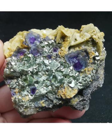 101.7gNatural Rare Chalcopyrite mica Violet Fluorite Cluster Specimen Stone and Crystal Crystal Quartz GEM ERTEYIN