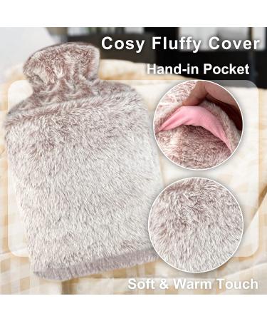 Obqo 2L Hot Water Bottle with Cosy Fluffy Cover - Natural Rubber Hot Water Bag for Sleep, Feet Warmer - Pink Hand-in Cover, Perfect Gift for Women & Kids - Buy Online on GoSupps.com
