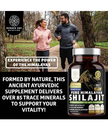 Pure Himalayan Shilajit Supplement for Men and Women, 40,000MG, Max Strength Contains 50% Fulvic Acid with Over 85 Trace Minerals to Support Energy, Brain and Immunity, 120 Veg Caps - Buy Online on GoSupps.com