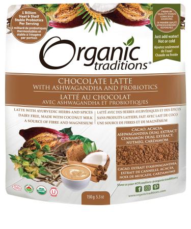 Organic Traditions Chocolate Latte with Ashwagandha and Probiotics 5.3 oz (150 g)