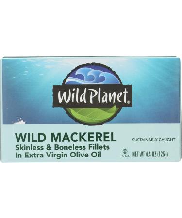 Wild Planet Wild Mackerel Fillets in Organic Extra Virgin Olive Oil | Skinless & Boneless | 4.4 oz (Pack of 12) | Mercury Tested - Buy Online on GoSupps.com